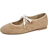 SUIARA Lace up Ballet Flats for Women Round Toe Slip On Mary Jane Flats Comfortable Strappy Ballerina Shoes