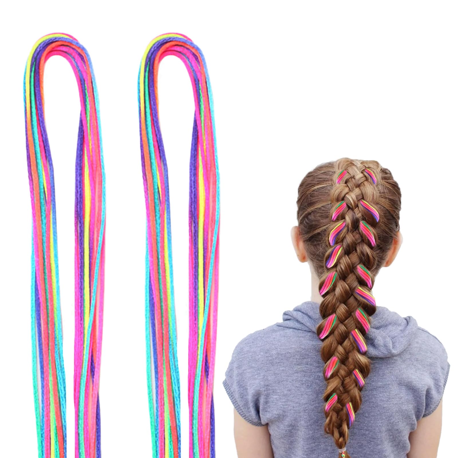 KEYRI 70 PCS Hair Braids for Kids, Colorful Wrap String Rainbow Extensions Color Rope Band Braiding DIY Ponytail Styling Accessories for Girls Women (Gradient Color)