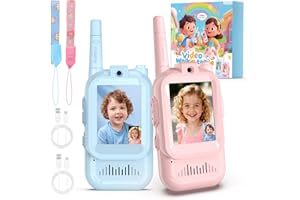 FISHOAKY Video Walkie Talkies for Kids, 2 Pack Facetime Walkie Talkies with HD Camera & Voice Changer for Boys Girls for Family Games, Indoor, Outside, Hiking Christmas Birthday Toys Gift Ages 3-12 (Blue+Pink)