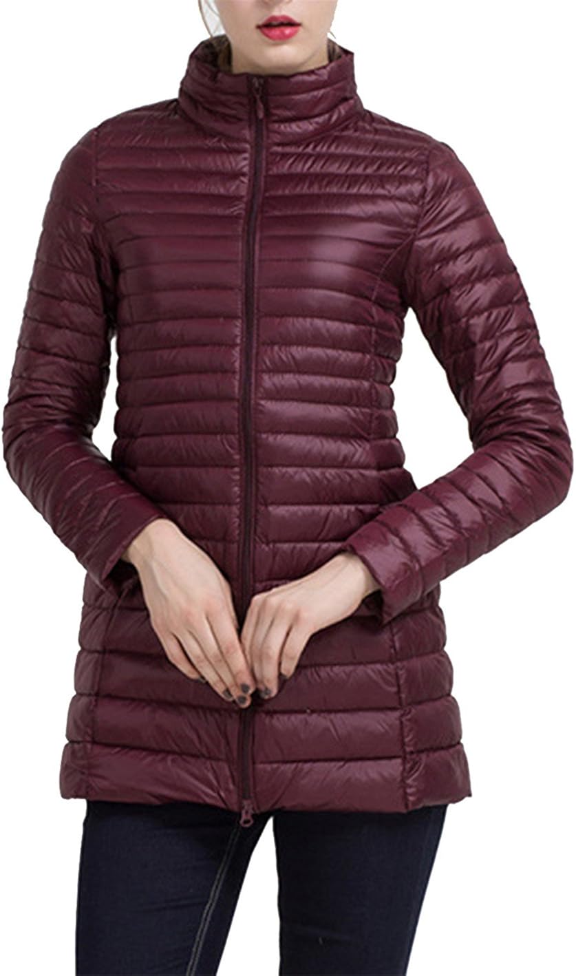 Women's Casual Quilted Lightweight Long Down Jacket BurgundyXXXL