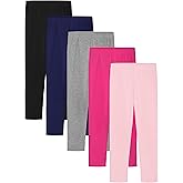 HIAHIF 5 Pack Girls Cotton Leggings Full Length Soft Comfortable Leggings Elastic Waistband Stretchy Footless Tights Pants