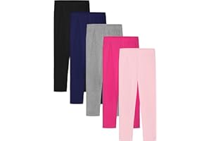 HIAHIF 5 Pack Girls Cotton Leggings Full Length Soft Comfortable Leggings Elastic Waistband Stretchy Footless Tights Pants