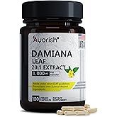 Ayorish Damiana Capsules | Damiana Leaf Extract 20:1 | 1000 mg per Serving | 120 Veggie Capsules | Non GMO, Gluten Free Herbal Supplement | Turnera Diffusa Leaf Extract