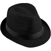 moonsix Classic Fedoras Hats Short Brim Panama Jazz Hat Straw Hat Cap for Men Women Costume Accessories,Black