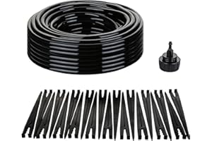 Yulaiyoen 1/4 inch Drip Irrigation Tubing 65 FT Roll, 20 Pcs 1/4" Tubing Support Stakes,1 Pcs 3/4" to 1/4" Hose Connector