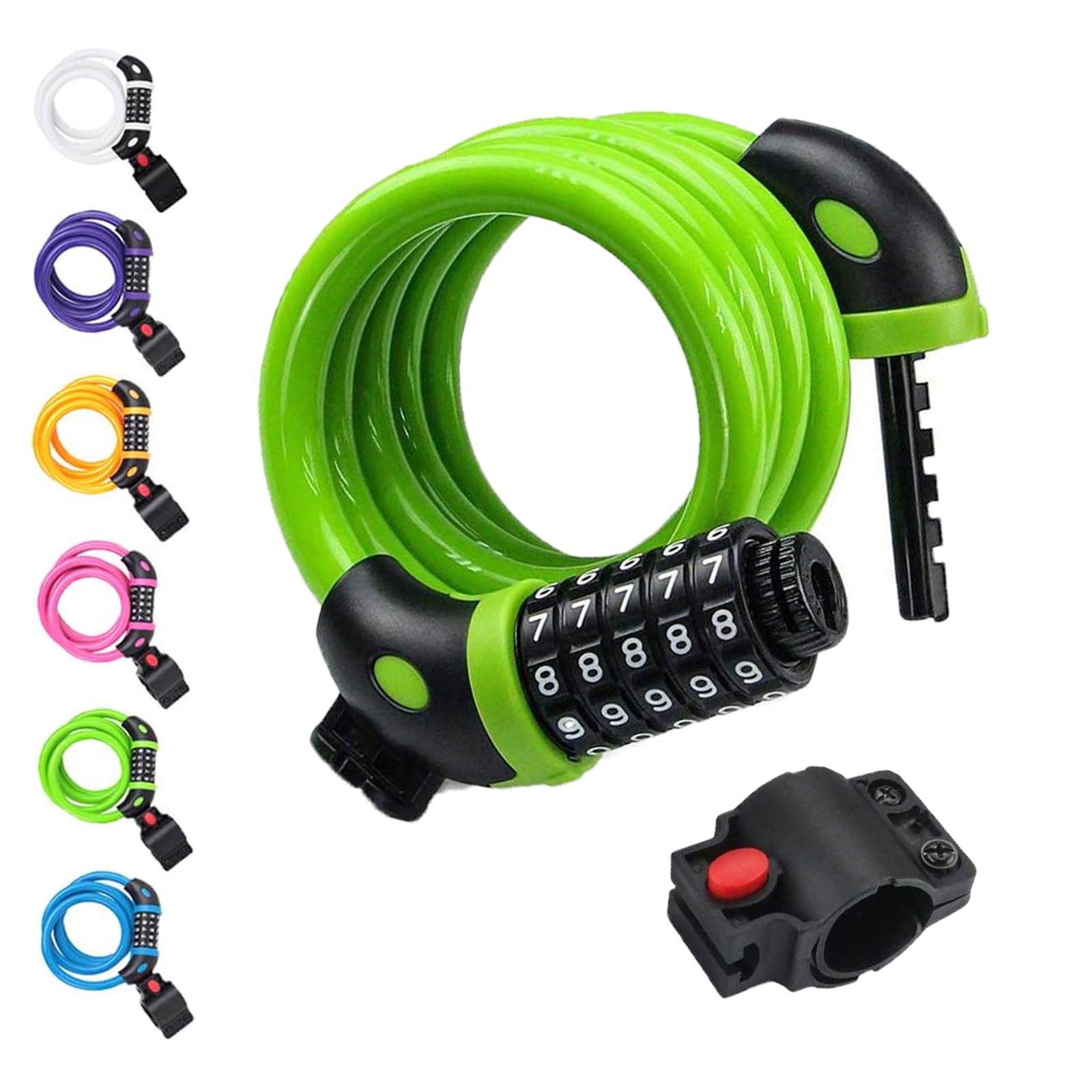 Photo 1 of NDakter Bike Lock, 4/5.6 Feet Bicycle Cable, High Security 5 Digit Resettable Combination Coiling Bicycle Lock, Heavy Duty Anti Theft Cable with Mounting Bracket, 1/2 Inch Diameter (4FT,Green-12mm)