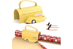 CUZNYAX Wrapping Paper Cutter, Christmas Gift Wrapping Cutter with 3 Replaceable Blades | Paper Roll Cutter Tool for Holiday Wrapping and Crafting Projects (Yellow)