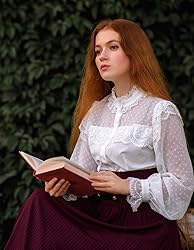 Women's Victorian Lace Tops High Neck Button Down