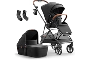 MAMAZING Air Lux Baby Stroller with Bassinet from Newborn to 50 lbs, Strength Carbon Fiber Frame Only 15.8lbs, Bassinet Stroller Included Reversible Seat, Car Seat Adapter & Large Storage Basket