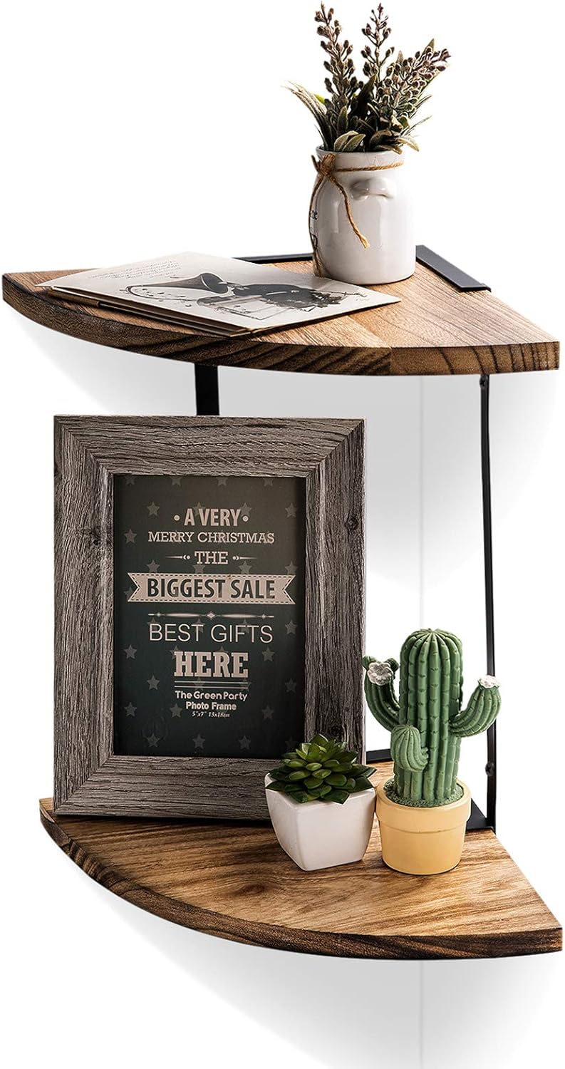 NEX 2-Tier Corner Shelf Floating Wall Mount Round End Shelves for Living Room, Bedroom: Furniture & Decor