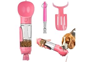 BOUTICOL Dog Water Bottle 4 in 1 Portable Pet Water Bowl Dispenser with Dog Whistle, Pet Travel 10OZ (300ML) Water Cup with Food Container, Poop Collection Shovel, Garbage Bag for Dogs Cats Walking and Travel