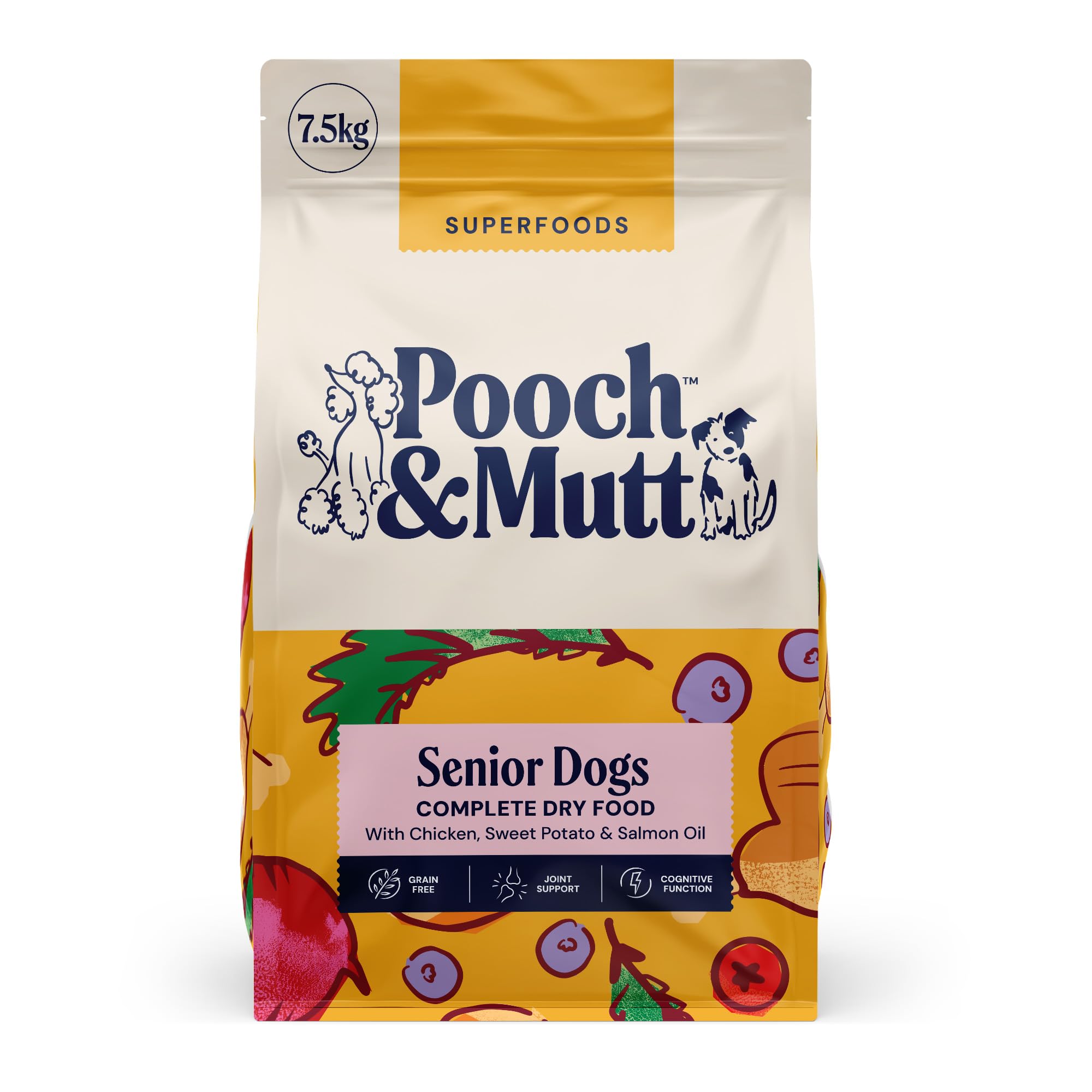 Pooch & Mutt - Senior Superfood Complete Dry Dog Food Grain Free (Regular Sized Kibble), for Older Dogs, Chicken, 7.5kg (packaging may vary)