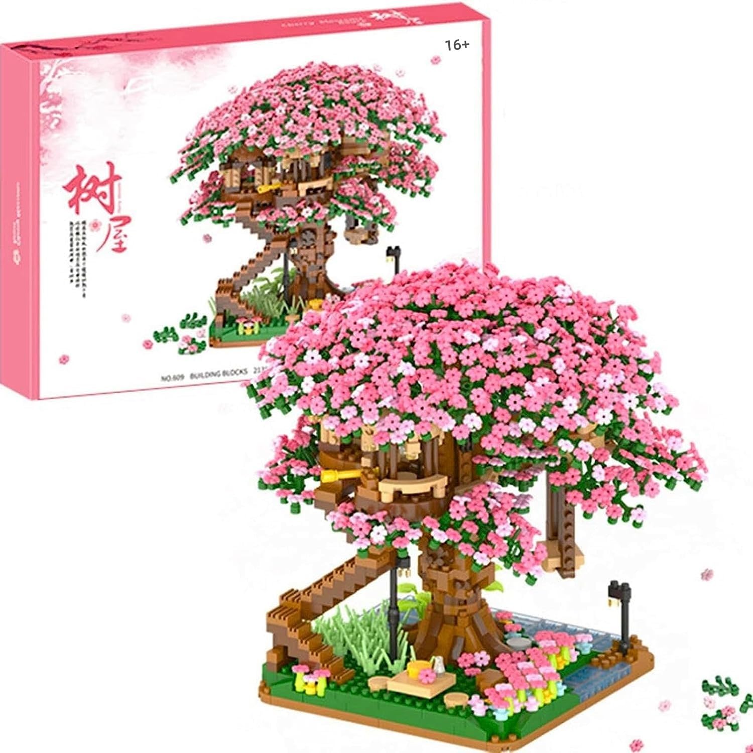 Mini Cherry Blossom Tree House Bonsai Building Kit, 2138 Pcs Mini Bricks Cherry Bonsai Tree Bricks Model Set, DIY Botany Collection Deco Gift, Gift for Teens and Adults
