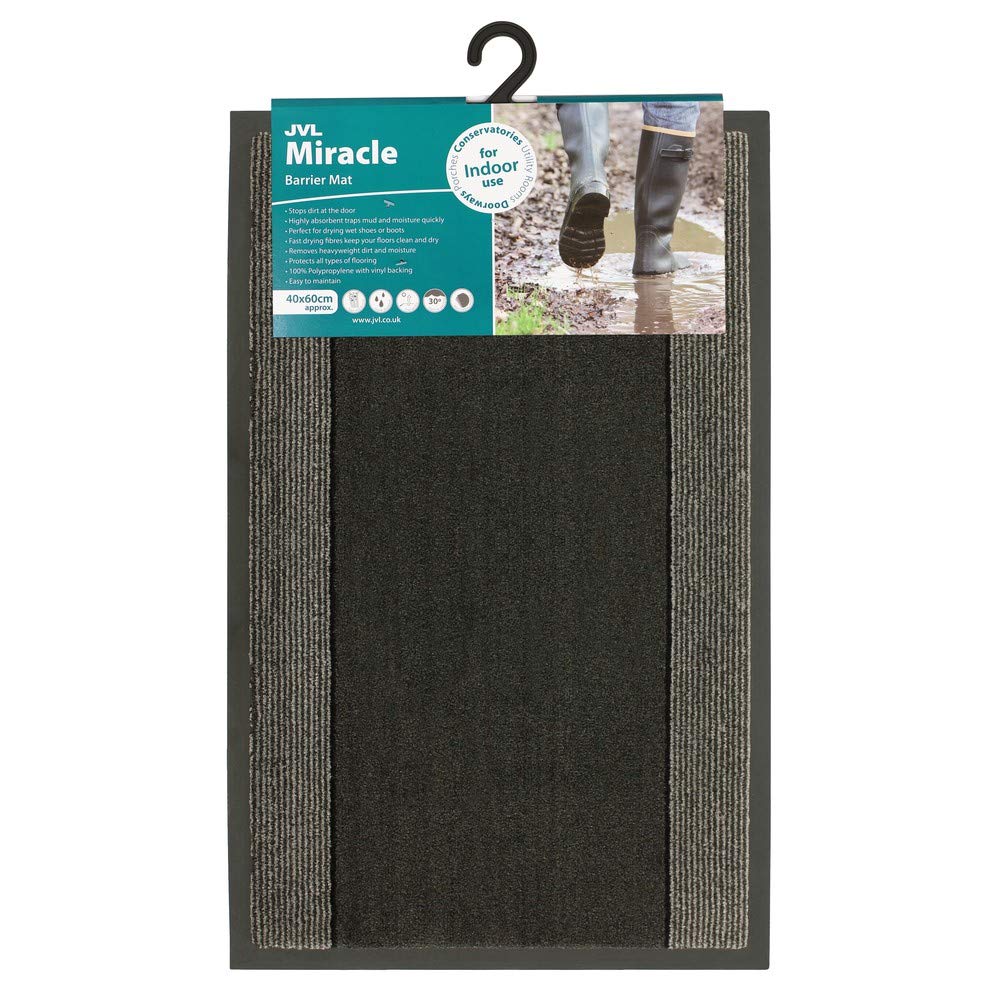 JVL Miracle Charcoal with Grey Stripes Barrier Mat, 40 x 60 cm