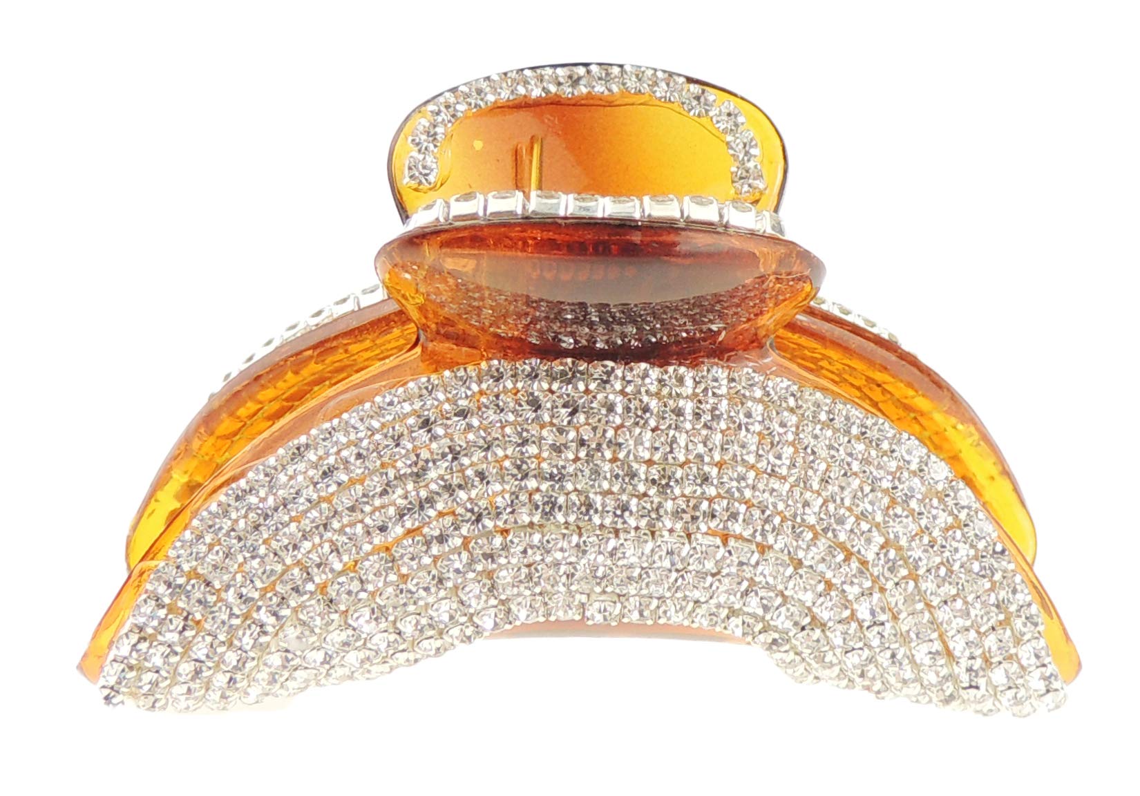 Extra Sparkly Women Girls Crystal Diamante Rhinestone Gems SMALL 6cm Curved Sunset Bridal Wedding Evening Party Styling Fine Thin Hair Accessories Butterfly Claw Jaw Clip Octopus Clamp (Brown)