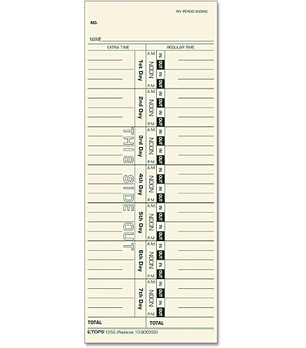 Amazon.com : Tops 1259 Time Card for Acroprint/IBM/Lathem/Simplex