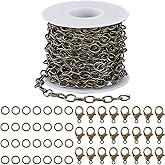 SUNNYCLUE 16.4 Feet/5M 6mm Oval Link Chain Bronze Chain Set Metal Iron Antique O Ring Textured Cable Links Kit with Brass Jump Rings Alloy Lobster Claw Clasps for Jewelry Making Necklace DIY Crafts