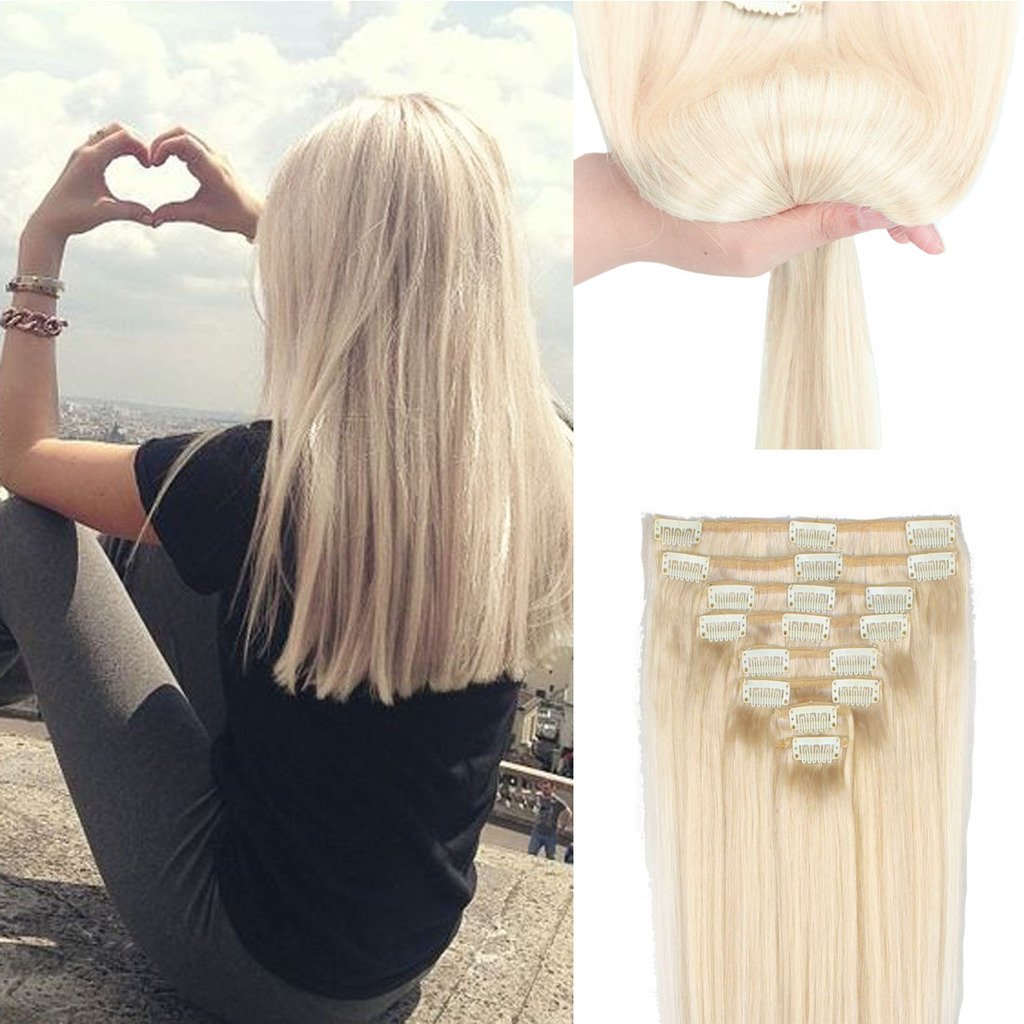 Amazon Com Fut 100 Real Human Hair Remy Hair Extensions Clip In