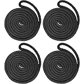 PACTHSD 4 Pack 1/2" x 6' Boat Fender Lines - Marine Grade Nylon Boat Rope with 10" Loop for Tying Fenders and Docking Small Boats - Double Braided Dock Lines, Easy Handling, Fray Resistant - Black