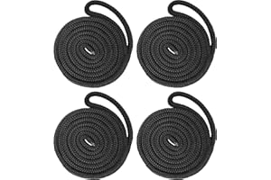 PACTHSD 4 Pack 1/2" x 6' Boat Fender Lines - Marine Grade Nylon Boat Rope with 6" Loop for Tying Fenders and Docking Small Boats - Double Braided Dock Lines, Easy Handling, Fray Resistant - Black
