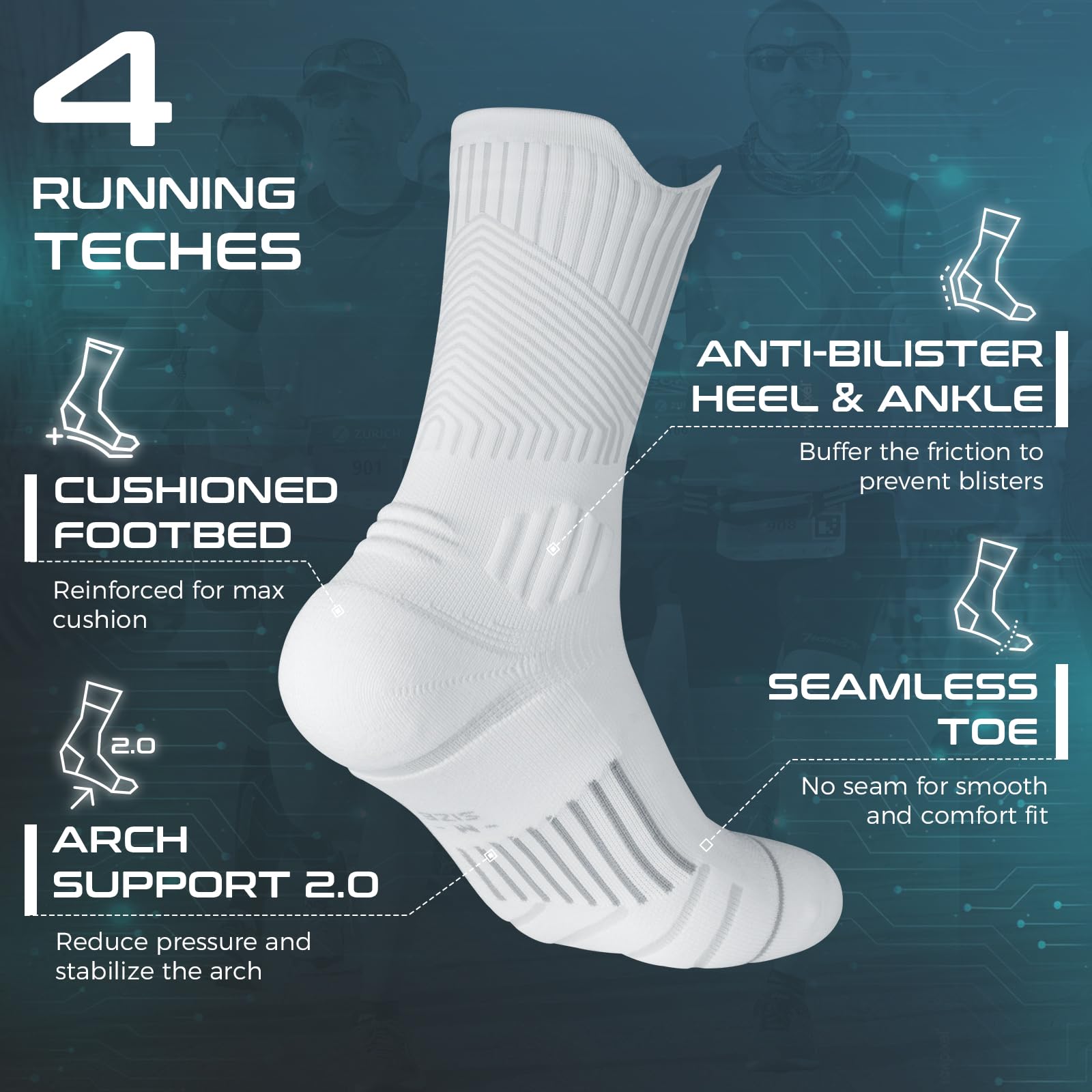 Rahhint Coolmax 3 Pack Kompressions Laufsocken Herren Damen Anti-Blasen-socken Running Socks Sportsocken mit TAB-Design, Kompressionszone, Belüftungsnetz und Fußgewölbeunterstützung, Größe 35-51 5