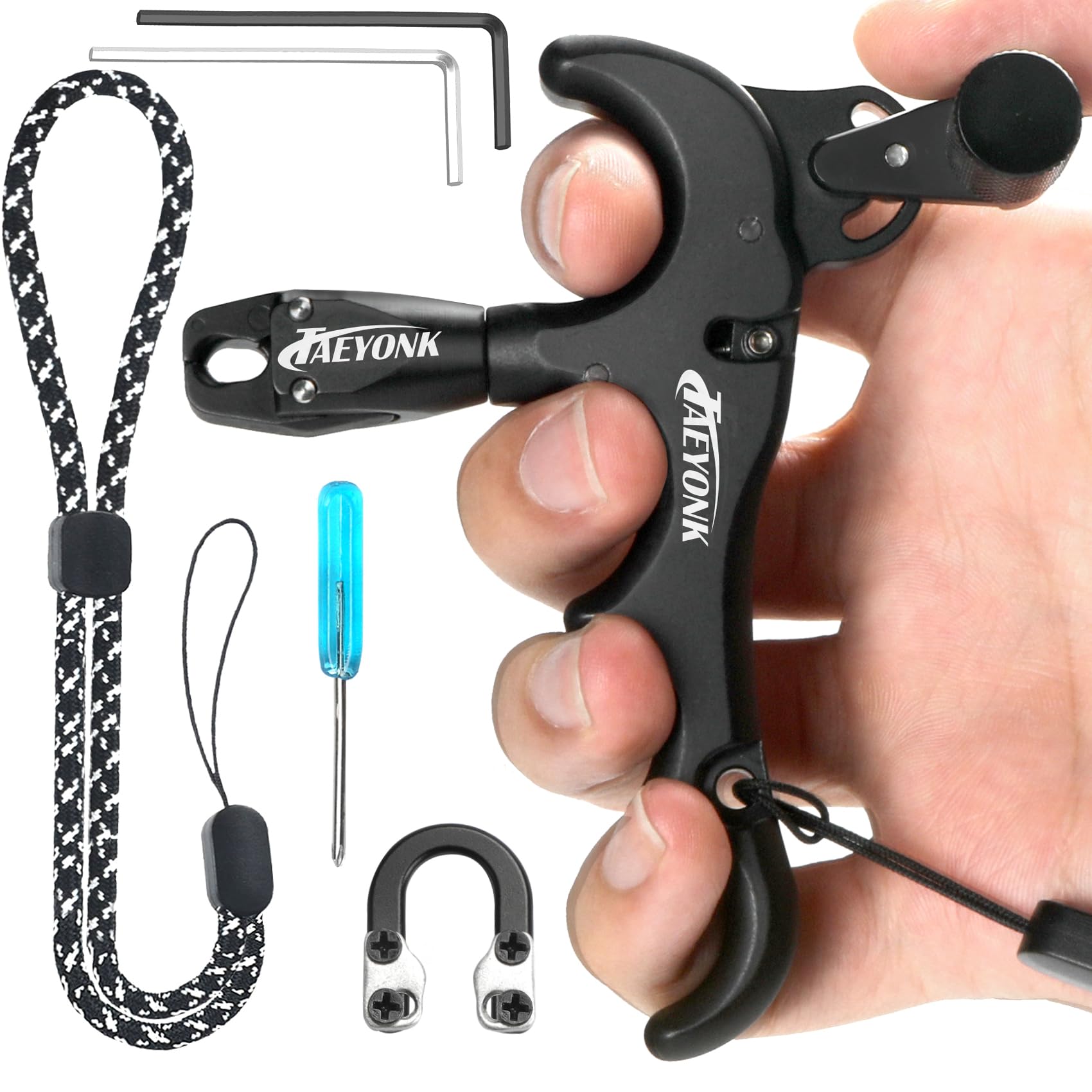Photo 1 of Bow Release for Compound Bow,Aluminum 360°Rotatable Black 4 Finger Archery Thumb Release Trigger,Thumb Release for Compound Bow Release,Bow Thumb Release,Archery Release Aids for Youth or Adults