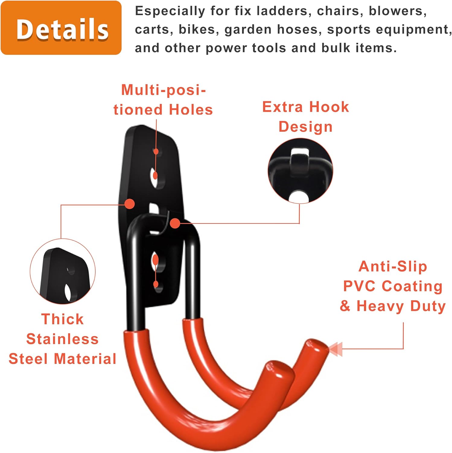 Garage Hooks Heavy Duty; 12 Pack Wall Mount Garage Hooks; Steel Garage Storage Hooks; Heavy Duty Garage Hangers for Bikes Ladders Tools; Garage Wall Hooks Utility Double Hooks for Garage Organization - - 