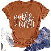 Gobble Thanksgiving T Shirt for Women Turkey Graphic Tees Shirt Casual Short Sleeve Thankful Family Tshirt Tops