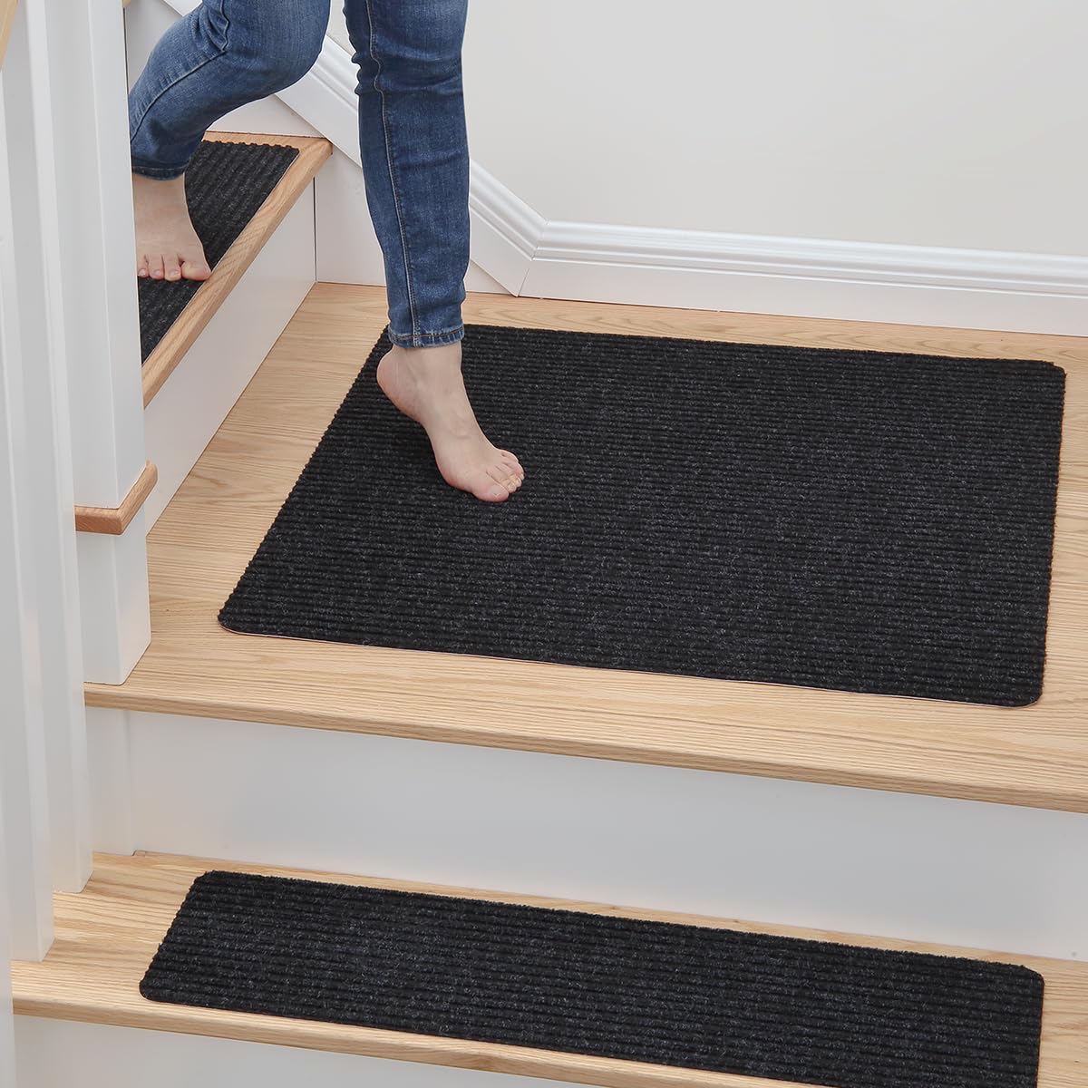 Photo 1 of MBIGM Non-Slip Carpet Stair Tread Mat 30" x 30" Landing Rug-Matching Mat Non-Skid Safety Rug Slip Resistant - Black