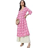 Janasya Indian Women's Cotton Pink Floral Print Casual Wear Kurta for Women
