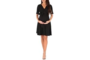 Mother Bee Maternity Knee Length Wrap Dress with Adjustable Belt