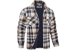 Men's Flannel Shirt Jacket Quilted Lined Long Sleeve Button Down Shirts Jackets Plaid Flannel Heavyweight Warm Winter Coat