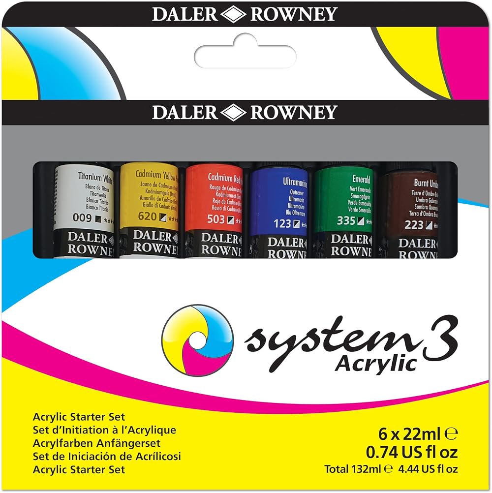Daler-Rowney System3 Acrylic Paint Starter Set 6 x 22ml Multi-Surface