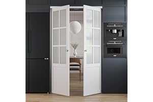 WIN STELLAR French Pivot Door for 48" x 80" Opening, 6-Lite Double Frosted Ripple Glass Panels with Pivot Hardware, Swing Doors for Pantry/Laundry/Storage Room, Water & Scratch-Resistant Surface