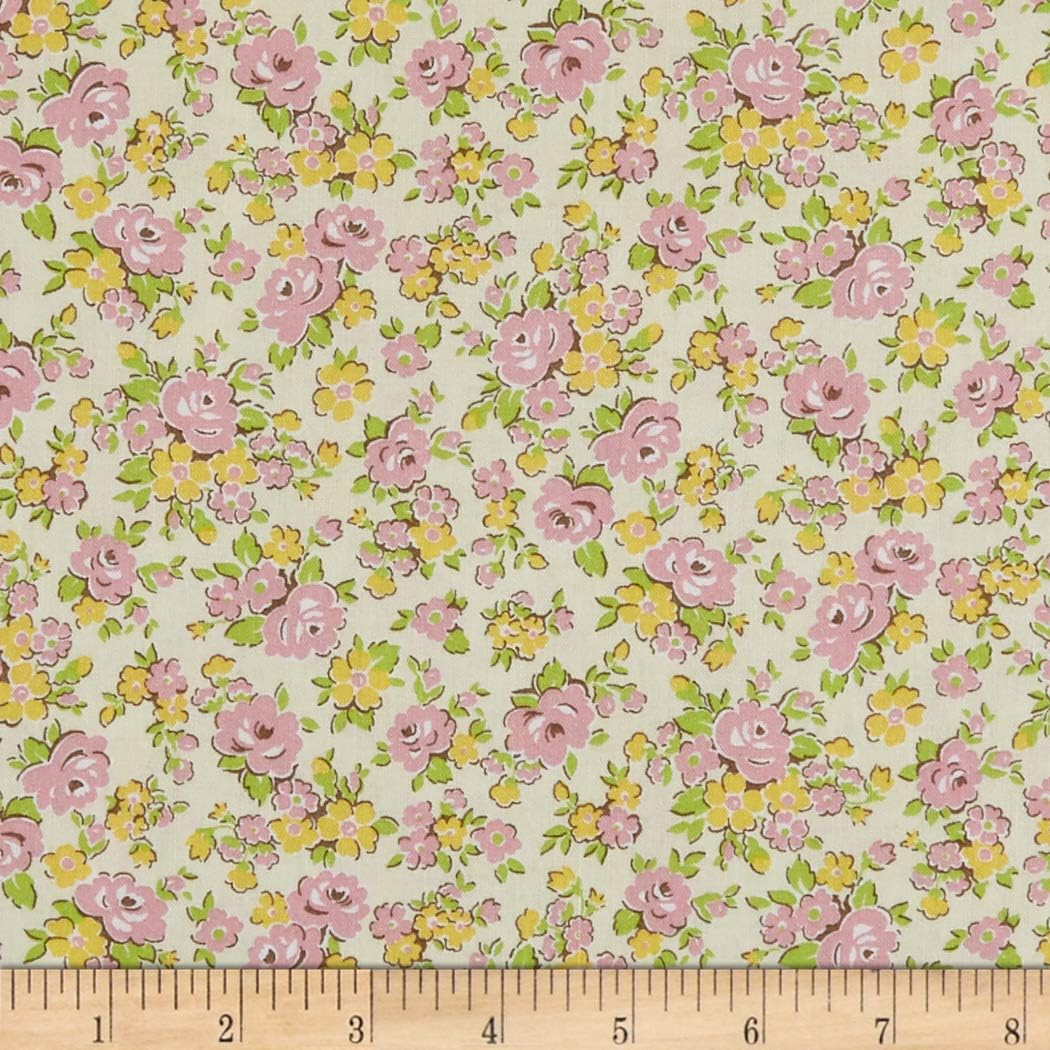 Lecien Retro 30's Child Smile 2018 Tossed Floral Fabric, White, Fabric By The Yard