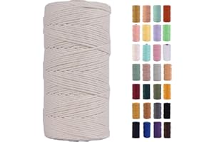 MAOQIAN Natural Macrame Cord 2mm x 220Yards,Colored Cotton Rope Colorful Cotton Cord Soft Craft Cord Twine for Wall Hanging Plant Hangers Crafts Decorative Projects
