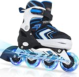 Nattork Adjustable Inline Skates for Boys 4-Size Blue with Light Up Wheels