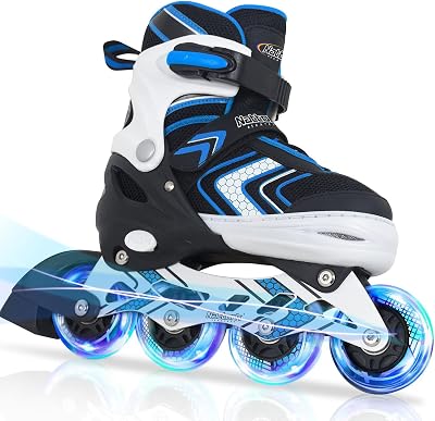 Nattork Adjustable Inline Skates for Boys 4-Size Blue with Light Up Wheels