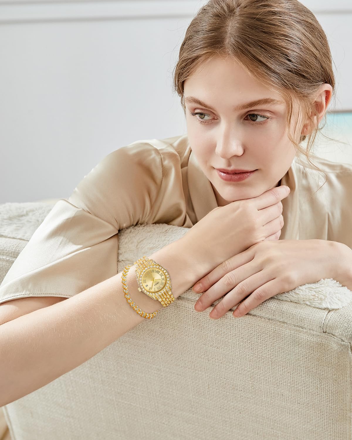 CIVO Ladies Watches Gold Stainless Steel Analogue Wrist Watches for Women Waterproof Minimalist Elegant Dress Women Watch Quartz Luminous Date Quartz Gifts Set for Ladies