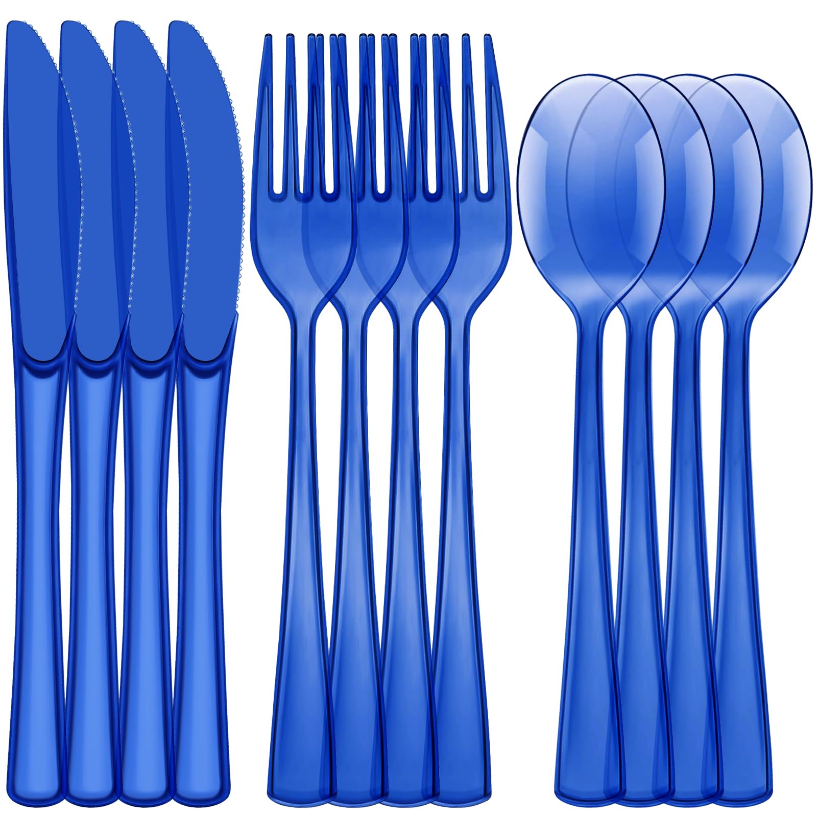 Photo 1 of 180pcs Blue Disposable Cutlery Set Plastic Silverware Heavy Duty Utensil Sets 60 Forks 60 Knives 60 Spoons for Birthday Home Office School Party Picnics Restaurant Outdoor Events or Every Day Use