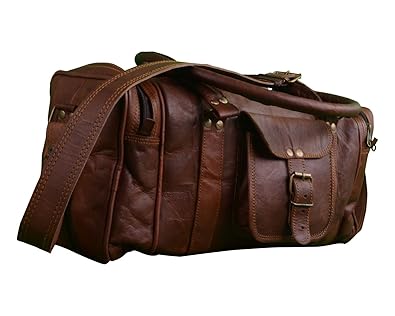 Pranjals house - Vintage Handcrafted Leather Duffle Bag - Overnight Bag - Weekend Bag - Leather Gym Sports Cabin Bag for Men/Mens/boys/Girls/Womens