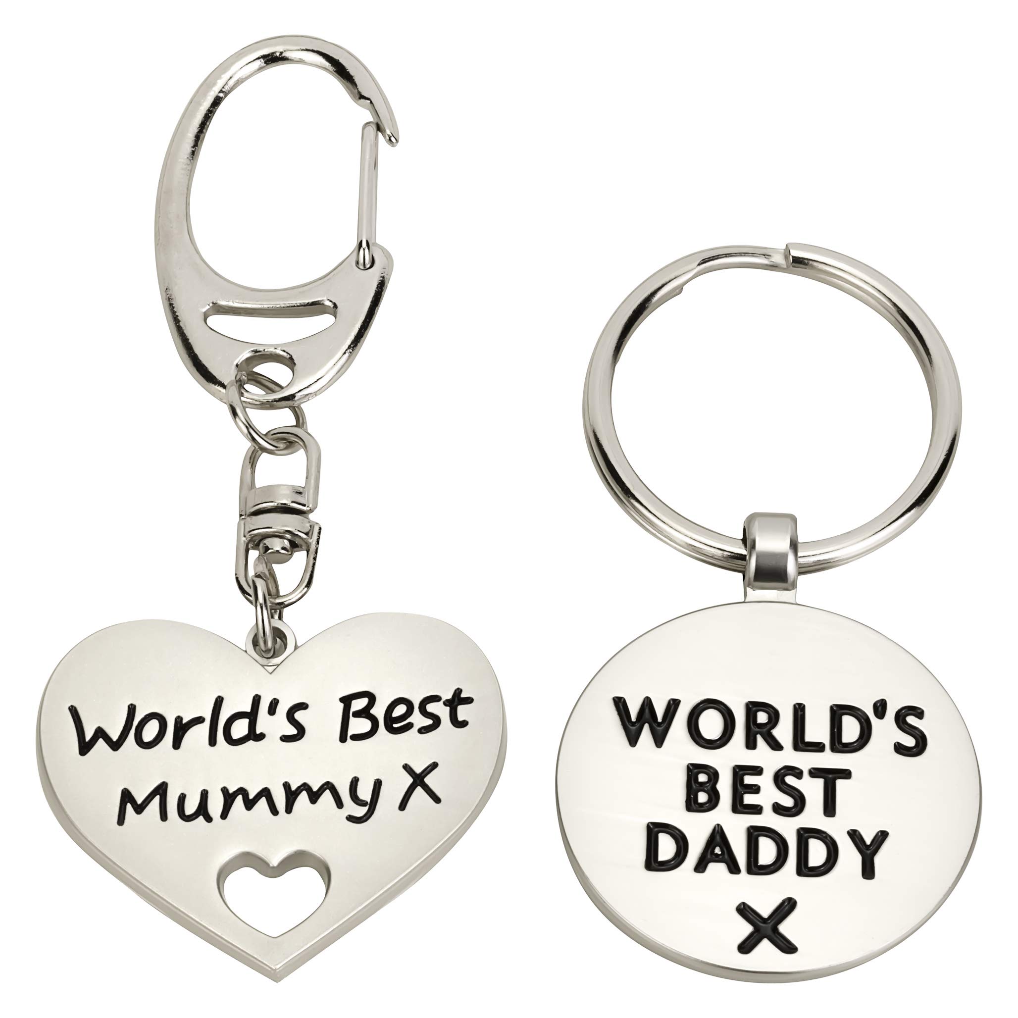 Mummy & Daddy Cute Keyring Set - World's Best Mummy & World's Best Daddy Metal keyrings in Gift Pouches