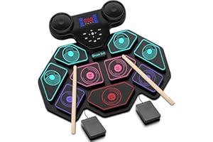 Electronic Drum Set - YUOIOYU Electric Drum Set Roll Up Portable Drum Kit MIDI Practice Drum Pad with Dual Built-in Speaker, Drum Sticks and Pedals, Christmas Birthday Gift for Kids Adult