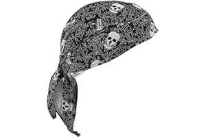 Ergodyne Chill Its 6615 Dew Rag, Lined with Terry Cloth Sweatband, Sweat Wicking, Skulls, universal
