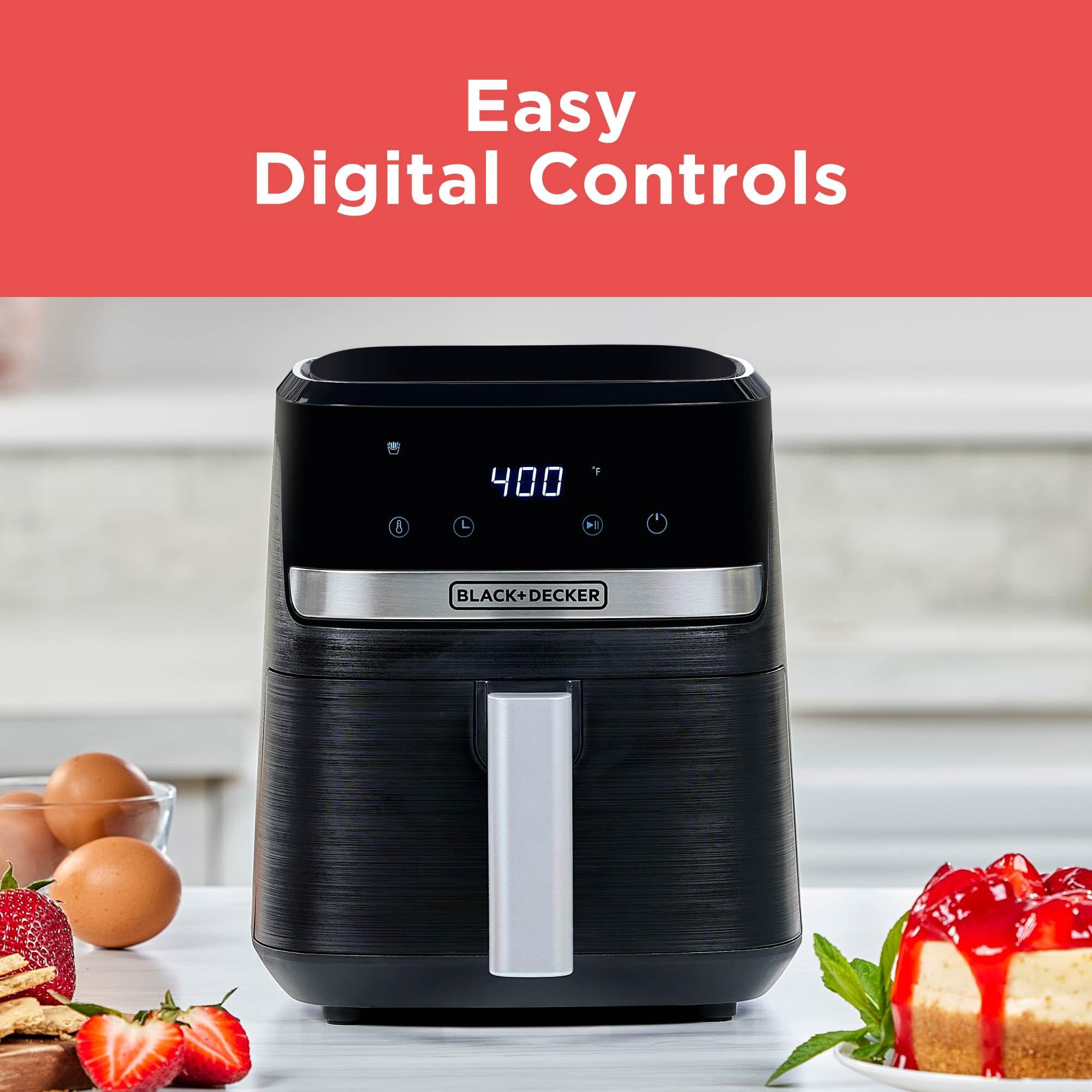 Freidora de aire BLACK+DECKER Purifry de 2 cuartos de galón, sabor crujiente y frito sin grasa, además de hornear, deshidratar y mantener los alimentos calientes, pantalla táctil digital y apagado automático