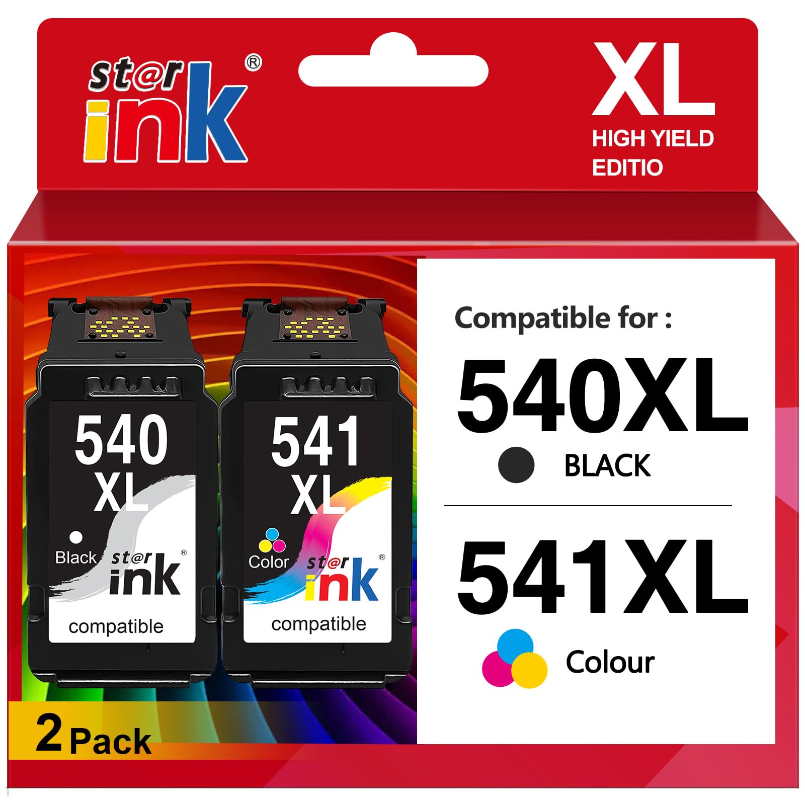 540XL 541XL Ink Cartridges Twin Pack High Yield Replacement for Canon 540 541 Ink Cartridges, PG-540XL CL-541XL Black & Colour Ink for Pixma TS5150 TS5151 MG3600 MG3650 MG3650S TS5100 MG4250 MX475