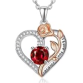 AENEAS Valentines Day Gifts for Women Birthstones Necklaces for Women, 925 Sterling Silver Heart Pendant with Sunflower/Rose/Claddagh/Flamingo/Cross, I Love You Necklace Jewelry Birthday Christmas Trendy Gifts for Women