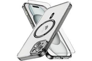 Vatkyc for iPhone 15 Plus Case with Screen Protector [Compatible with MagSafe][Magnetic Clear Trasparent Design] [Anti Yellowing Anti Slip] Cute Protective Mag Safe Bumper Cover，Black