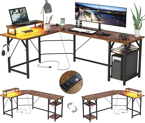 Computer Desk Bahrain SZXKT L Shaped Gaming Desk with Power Outlets and Monitor Stand, Work ...