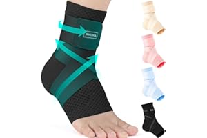 WHCOOL Flat Knitting Ankle Brace For Women&Men, 7-Zone Dynamic Compression Sleeve w/Flex Strap,Foot Support For Sports, Sprained Ankle, Achilles Tendonitis, Plantar Fasciitis Relief(Pack of1)M, Black